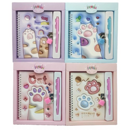 Набір "Лапка-3D": блокнот на замочці 13*18см, 48арк + ручка кулькова у коробці