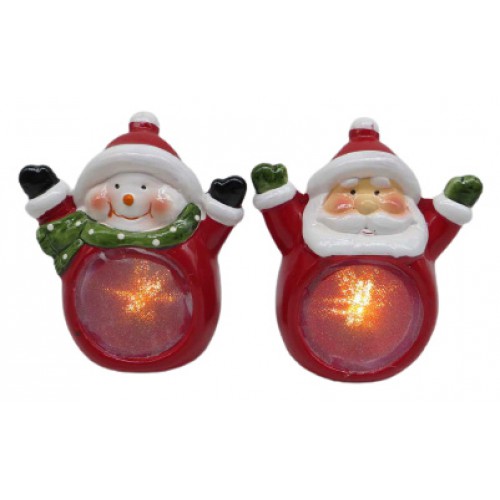 Сувенир керамический светящийся LED "Дед Мороз, Снеговик" 12*10,5см