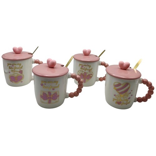 Чашка керамическая 340мл "Сердце-моему другу" с крышкой, ложкой