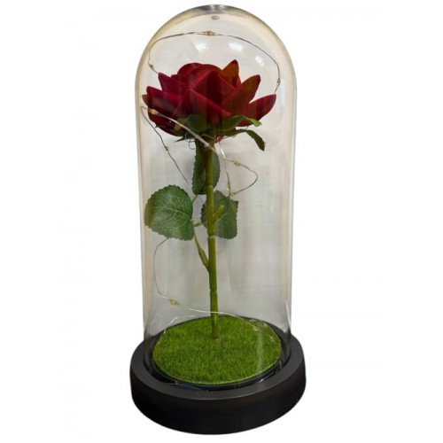 Вічна троянда в колбі в подарунковому пакованні червона з травою