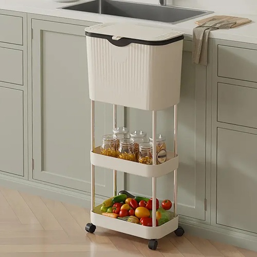 Кухонний візок з урною для сміття, етажерка для кухні
