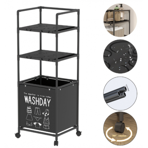 Кошик для білизни у ванну з 2 полицями, 130*42*31см, чорний