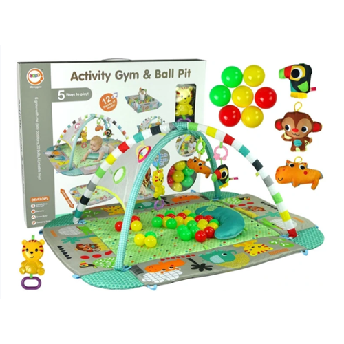 Ігровий килимок LEAN Toys 5 в 1 з кульками зелений, рожевий