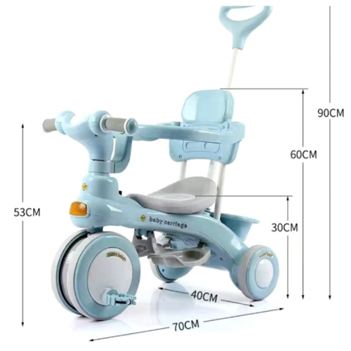 Триколісний велосипед Baby Carriage блакитний з батьківською ручкою та кошиком