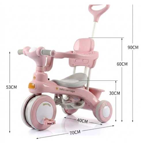 Триколісний велосипед Baby Carriage рожевий з батьківською ручкою та кошиком