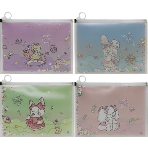 Папка для зошитів А5+ на змійці "Сипучі блискітки-Зайчик, собачка" 24*18,5см (1шт)