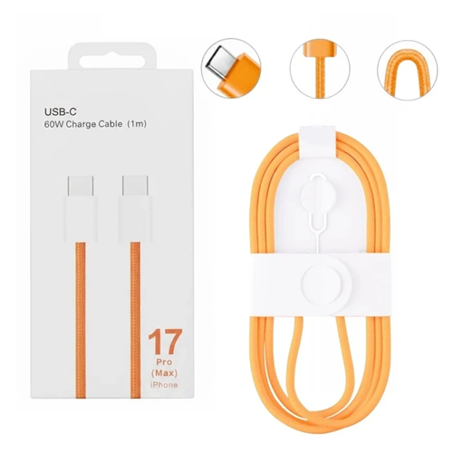 Кабель Type-C-Type-C 60W тканевый 1м для быстрой зарядки iPhone 17 Pro Max + ключ для SIM-карты Orange
