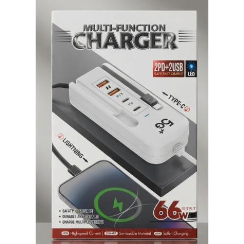 Універсальний зарядний пристрій 66W з 2 USB-портами, багатофункціональний мережевий адаптер