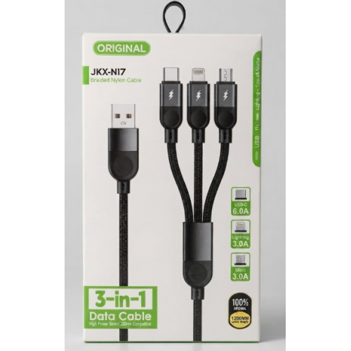 Кабель 3 в 1 для зарядки USB с разъемами Type-C, Lightning и Micro USB, быстрая зарядка до 6A