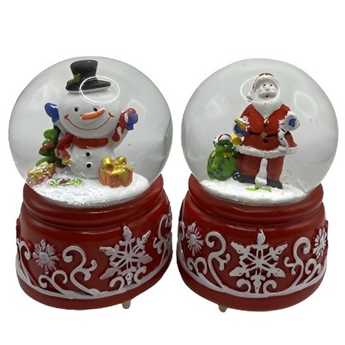 Сувенір світящ.музичний з хуртовиною "Куля снігова 100мм -Санта,Сніговики з подарунками"