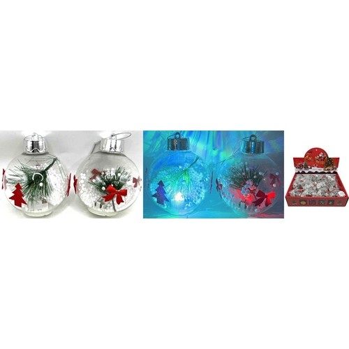 Іграшка на ялинку світиться LED "Куля новорічна - Ялинка з кульками" 8см (1шт)