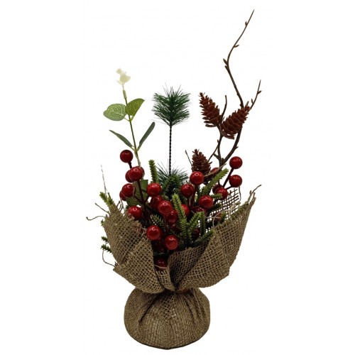 Декор новорічний "Ялинка, шишки, ягоди" 30см