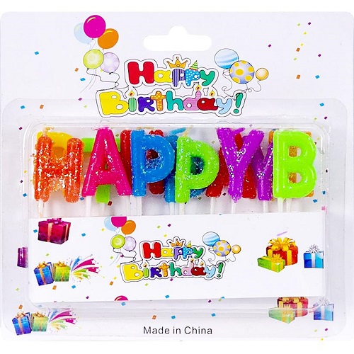 Свічки для торта букви "Happy Birthday - блискітки"