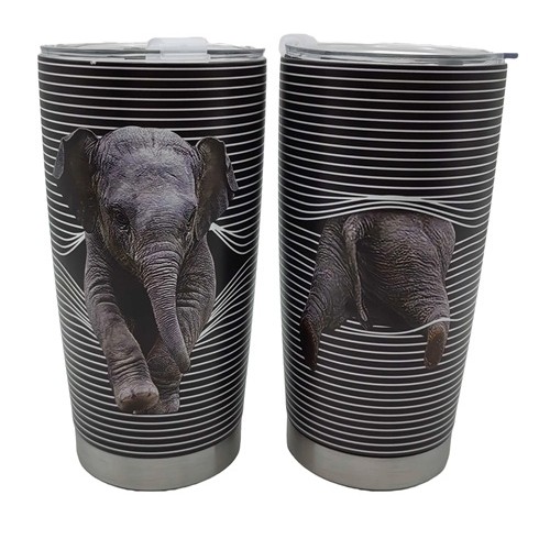 Термо-стакан металлический 590мл "Слон-3D" с крышкой