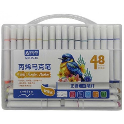 Маркер "Пташка" 14см з м'яким пензлем 48кол. Aodemei в пласт.кор.