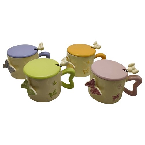 Чашка керамическая 350мл "Бабочка-3D" с крышкой, ложкой