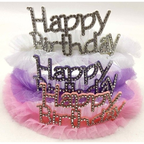 Обруч на голову "Корона ажурна зі стразами- Happy Birthday"