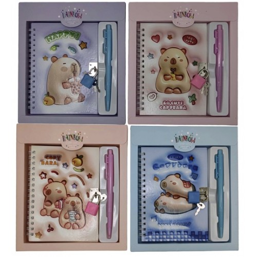 Блокнот на замочці "Капібара" 11*15см, 48арк.+ ручка кулькова  у корбці