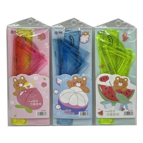 Набір лінійок-неломайок 4 предмети "Ведмедик з фруктами"  (лінійка-20см,трикутник-2шт.,транспортир) 