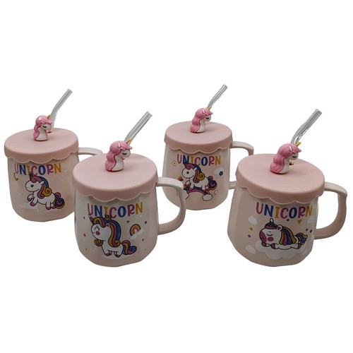 Чашка керамічна 400мл "Єдиноріг" із силіконовою кришкою