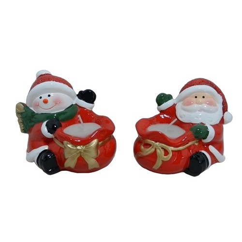 Свічник новорічний "Санта, Сніговик з подарунком" 9*8см