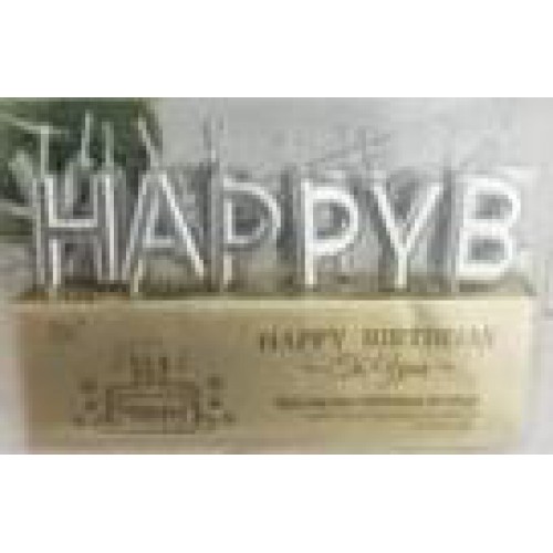 Свечи для торта "Надпись-Happy Birthday" серебро