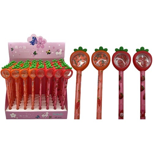 Ручка шариковая "Клубника - сыпучие блестки"