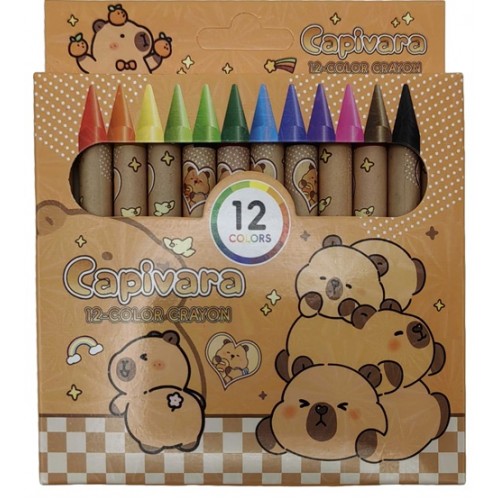 Олівці кольорові воскові 12кол."Капібара" 9см
