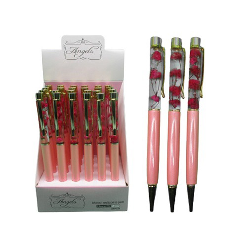 Ручка шариковая автоматическая "Розовая/красная с цветком" металл. 0,7мм