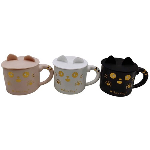 Чашка керамическая 400мл "Котик-ушки" с силиконовой крышкой