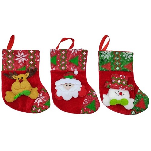 Шкарпетка для подарунків з аплікацією "Санта., Сніговик, Олень" 17*13см