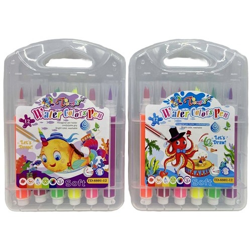 Набір фломастерів з м'яким пензлем 12 кольорів "Морський світ" 10,5см