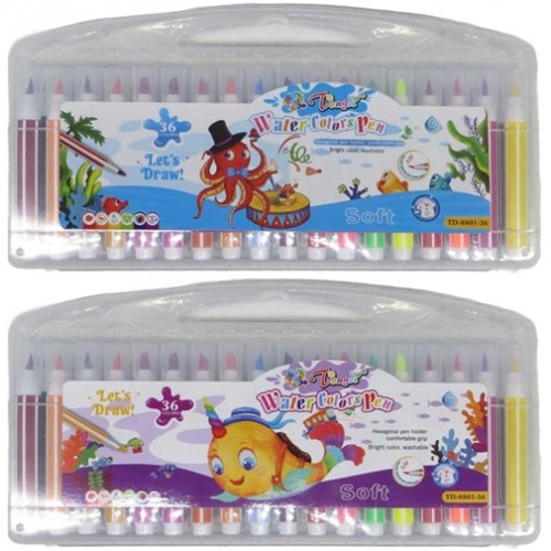 Набір фломастерів з м'яким пензлем 36 кольорів "Морський світ" 10,5см