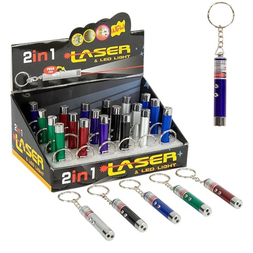 Лазер-брелок 2 в 1 с LED-фонариком и кольцом, 6*0,9см
