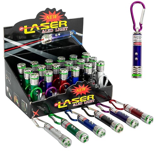 Лазер-брелок 3 в 1 с LED-фонариком и карабином 7*1,4см