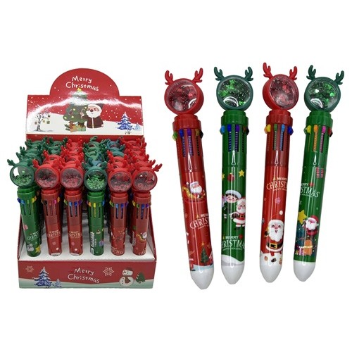 Ручка шариковая 10-цветная "Новогодня-сыпучие блестки"