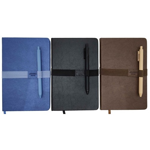 Блокнот на гумці з ручкою кульковою А5 "Journey" 80арк., шкір/зам, 80г/м2, клітина