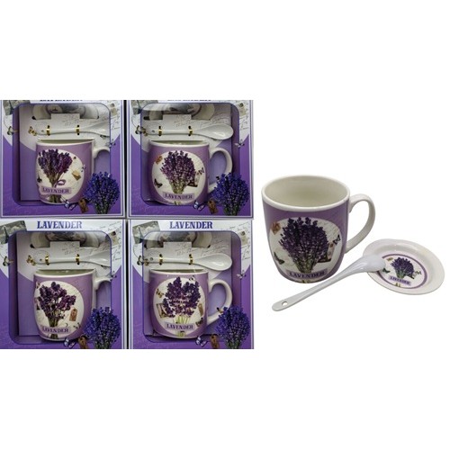 Чашка керамічна 350мл "Лаванда" з блюдцем, ложкою