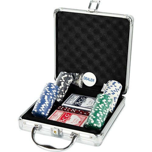 Набор для покера 100 фишек без номинала в алюминиевом кейсе 21*21*6,5см