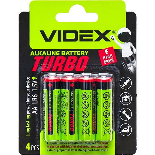 Батарейка Videx LR06/AA 4pcs Alkaline TURBO