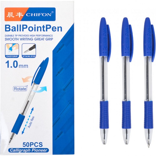 Ручка масляная поворотная CHIFON 1мм, резиновым гриппом, синяя