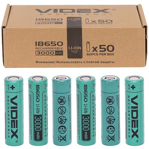 Аккумуляторы VIDEX Li-Ion 18650-P(БЕЗ ЗАЩИТЫ) 3000mAh