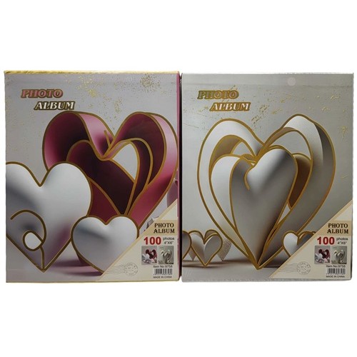 Фотоальбом на 100 фотографій 10*15см "Серця" із золотим обведен.,у коробці