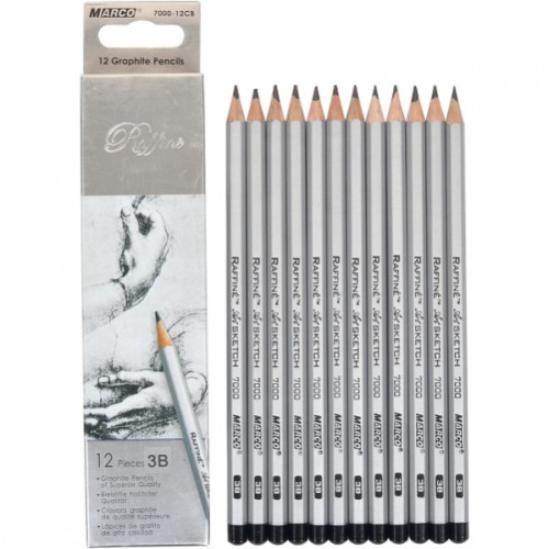Набір простих олівців 3В (12шт), ⌀3,7мм без гумки "Raffine" MARCO
