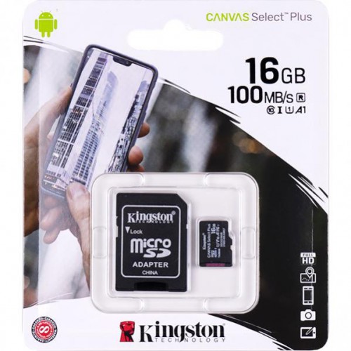 Карта памяти Kingston MicroSDHC 16GB UHS-I A1 (Class 10)+SD adapter
