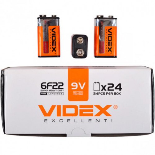 Батарейка Videx солевая 6F22 (крона) 9V