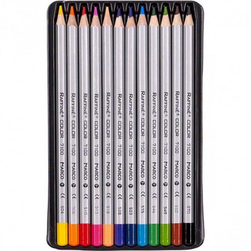 Набор цветных карандашей 12цв в метал.пенале серия Raffine MARCO