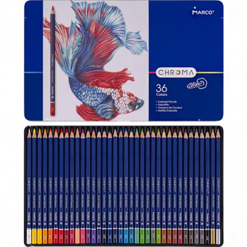 Набір кольорових олівців 36кол в метал. пеналі серія Chroma MARCO