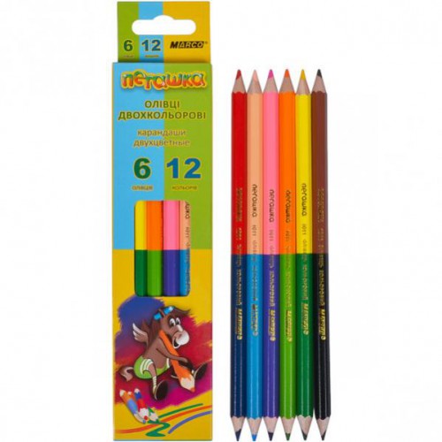 Набор цветных 2-хсторонних карандашей 6шт=12 цветов серия Пегашка MARCO
