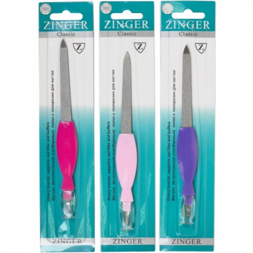 Пилочка "Zinger Classic" 18см металл., цветная с триммером для удаления кутикулы